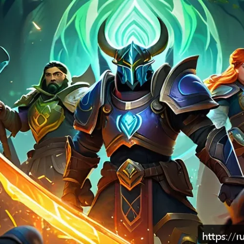 도타2 팀 랭크 전략 - A dynamic and detailed scene of a Dota 2 team in the middle of a strategic team fight: five diverse ...