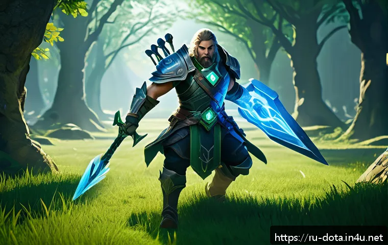 도타2 레벨링 팁 - A dynamic fantasy battle scene on a mid lane in a MOBA game, featuring a skilled ranged hero with gl...