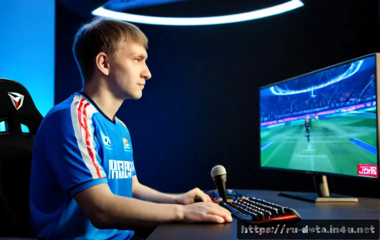 Home 17 도타2 인터뷰 번역 콘텐츠 - Photorealistic Russian esports journalist conducting an interview with a professional multiplayer on...