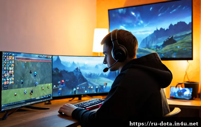 도타2 트위치 스트리머 추천 - Photorealistic Russian gaming streamer in a cozy Moscow apartment studio, wearing a headset and casu...